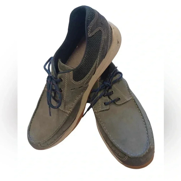 Clarks Grey Leather Lace Up Loafers Size  11 - Picture 2 of 8